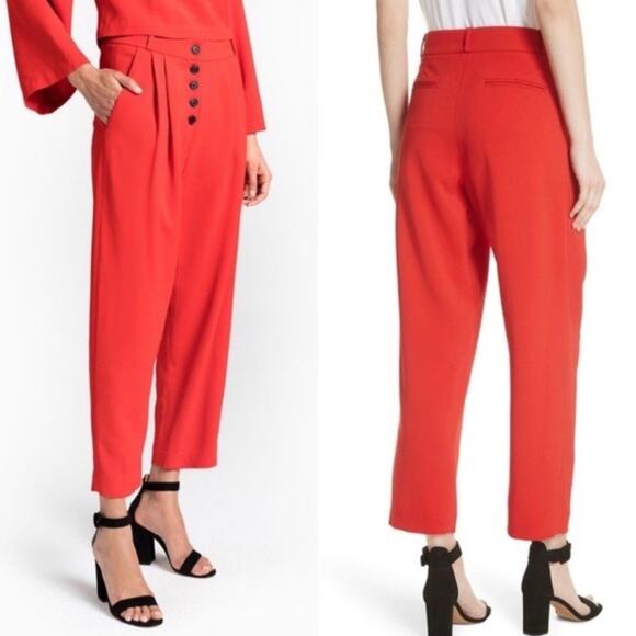 A.L.C  NWT  Russel Cropped Button-Fly High Rise Crepe Pants Scarlet Red Size 2 - Picture 1 of 11